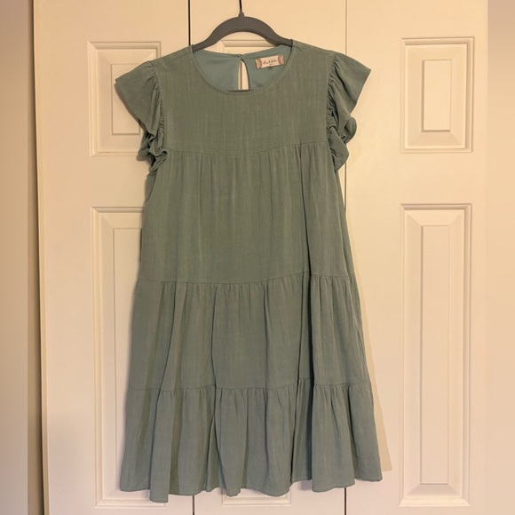 Altar'd State Kids Ruffle Sleeve Dress in Soft Green - Picture 1 of 2